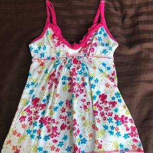 Pink white tank top with flowers and ruffle summer
